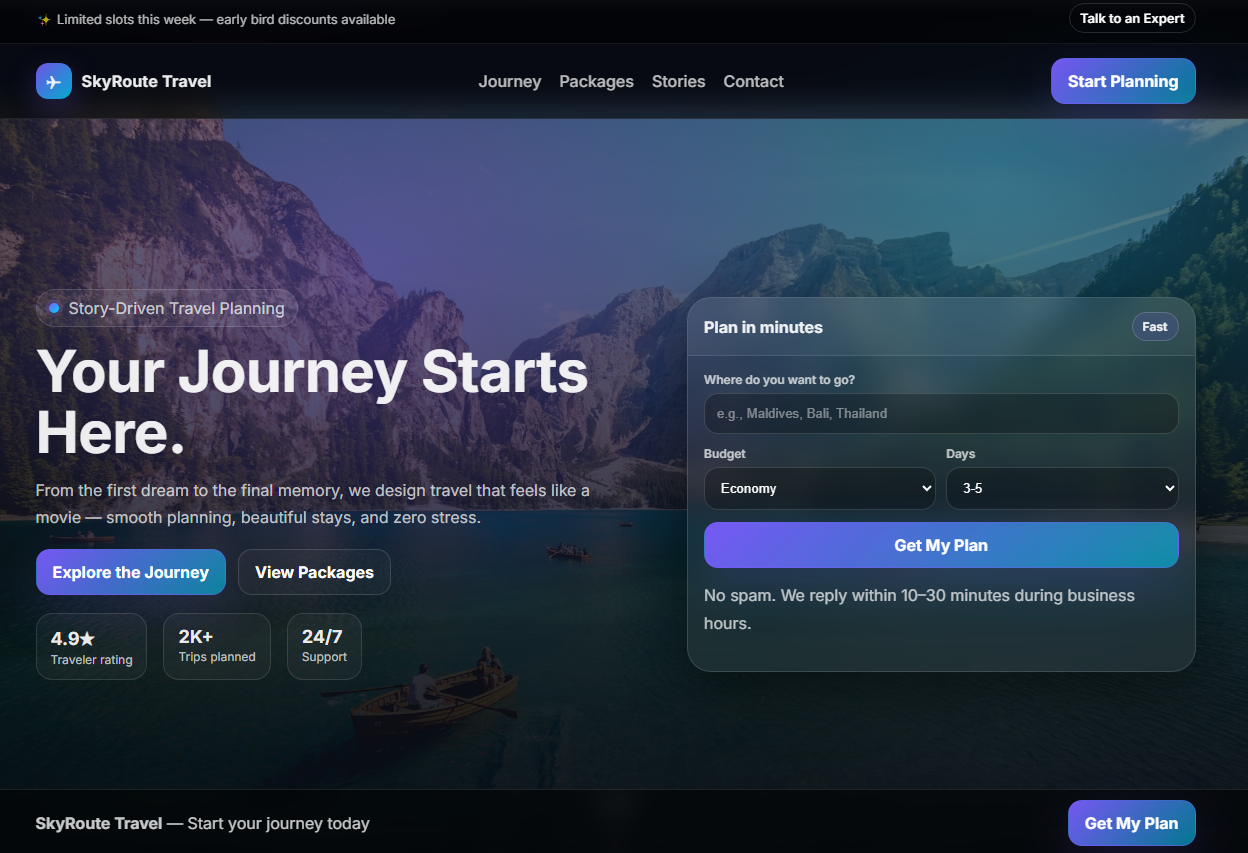 Travel & Tourism Site Landing Page