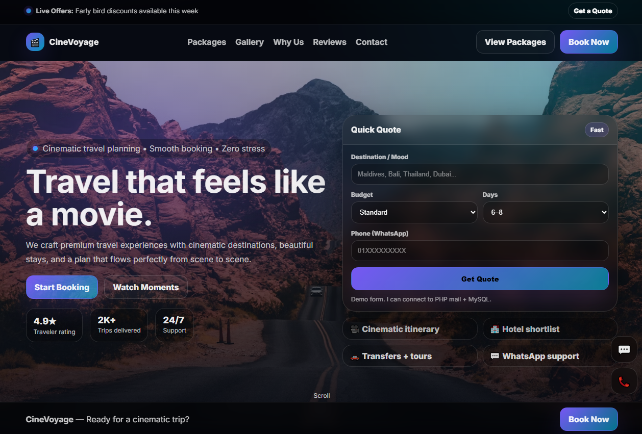 Travel & Tourism Website Landing Page template Cinevoyage